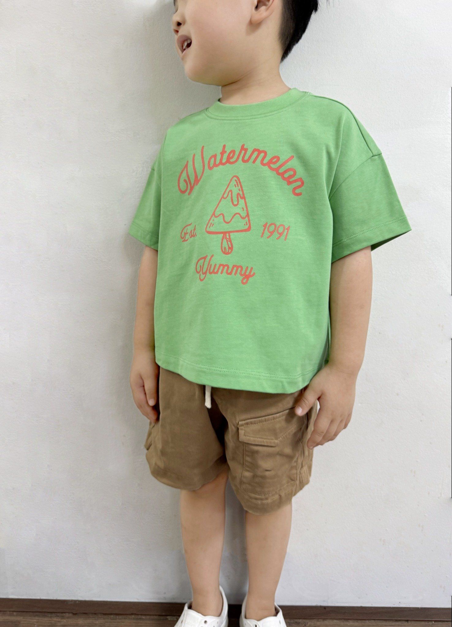  Áo phông Unisex Kid in họa tiết kem vải single 