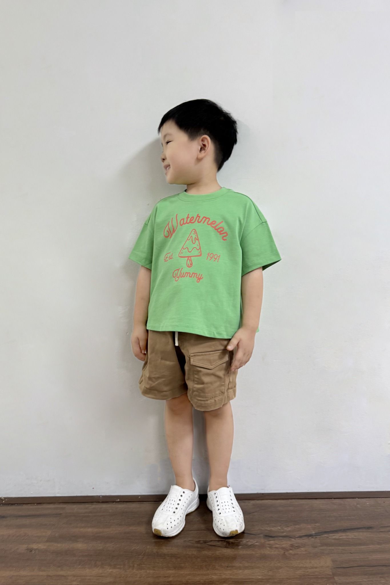 Áo phông Unisex Kid in họa tiết kem vải single 