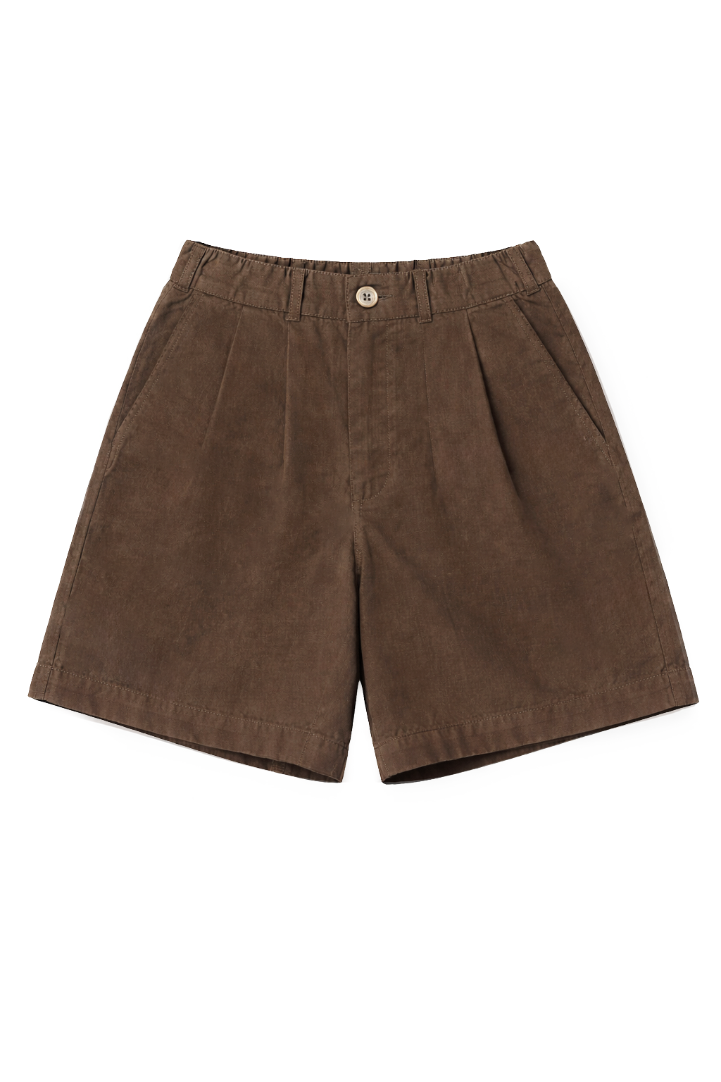  Quần Short Nữ Vải Linen Cạp Cao Phối Chun Lưng 