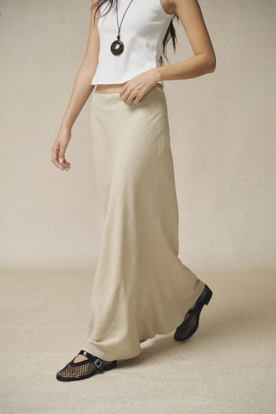  Chân váy Maxi Nữ chất Linen form fit có lót 