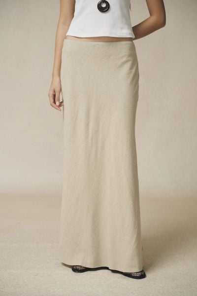  Chân váy Maxi Nữ chất Linen form fit có lót 