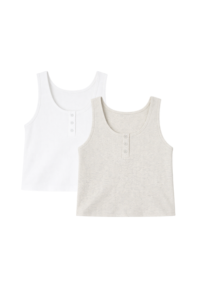  Áo Ba Lỗ Nữ Vải Rib Phối Cúc Dáng Ôm - Combo 2 