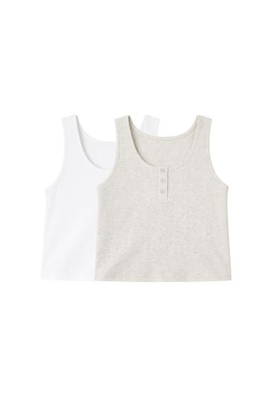  Áo Ba Lỗ Nữ Vải Rib Phối Cúc Dáng Ôm - Combo 2 