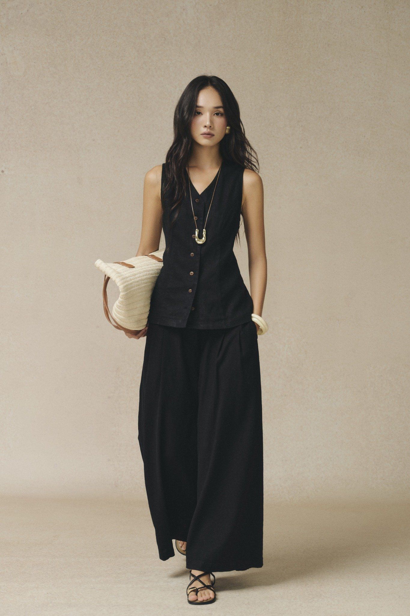 Quần dài Nữ Linen dáng Super wide leg 
