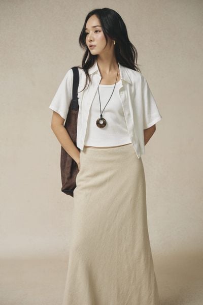  Áo sơ mi Nữ chất Linen dáng Crop Boxy 