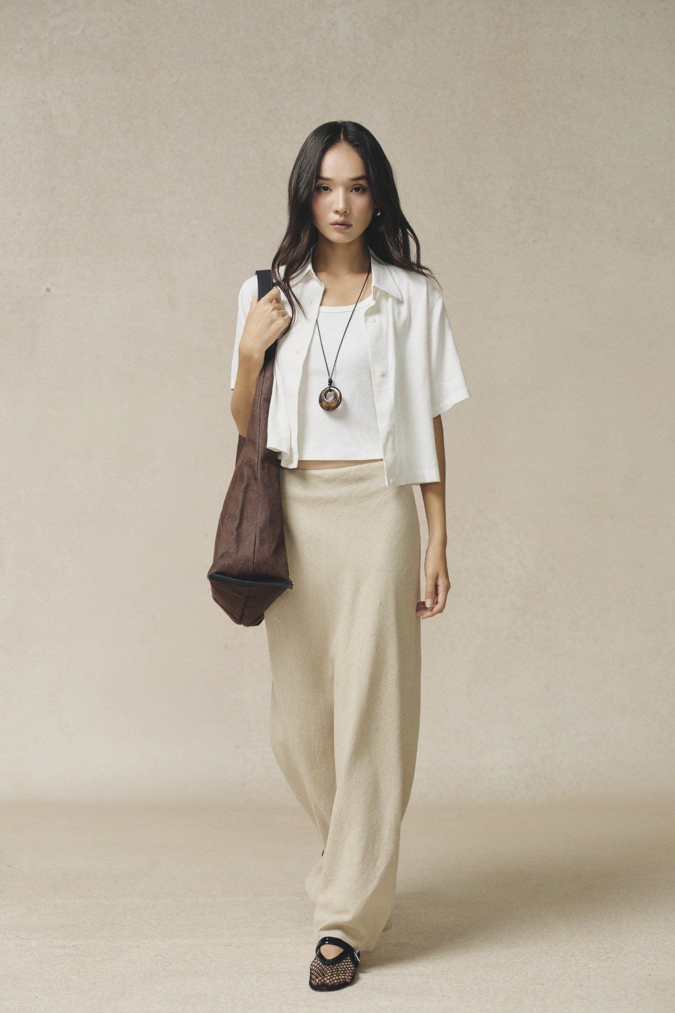  Chân váy Maxi Nữ chất Linen form fit có lót 