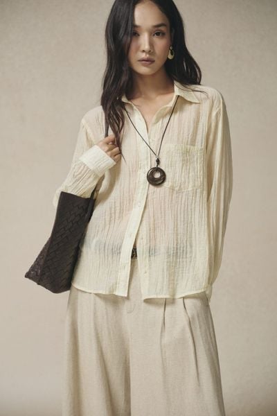  Áo Sơ Mi Nữ chất Tơ nhăn dáng Loose 