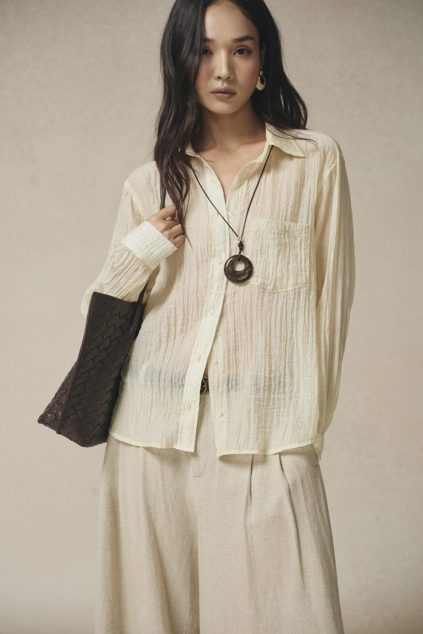  Áo Sơ Mi Nữ chất Tơ nhăn dáng Loose 