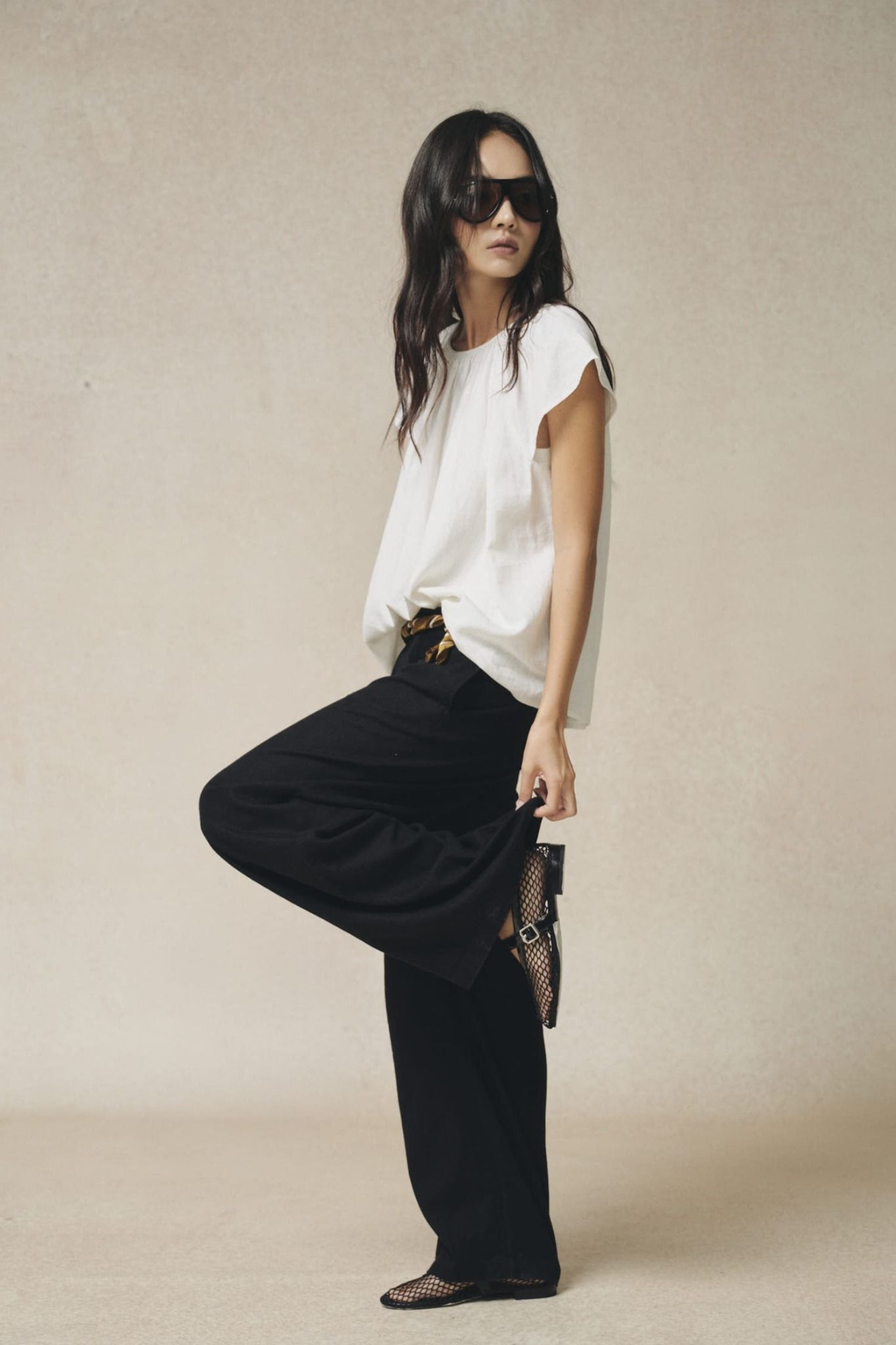  Quần nữ  vải linen dáng wide leg 
