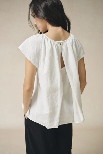  Áo kiểu Nữ Linen tay hến dáng xuông cách điệu lưng 