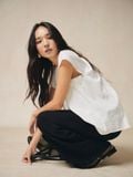  Áo kiểu Nữ Linen tay hến dáng xuông cách điệu lưng 