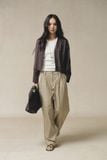  Quần khaki Nữ dáng Wide leg lửng xếp ly thân trước 