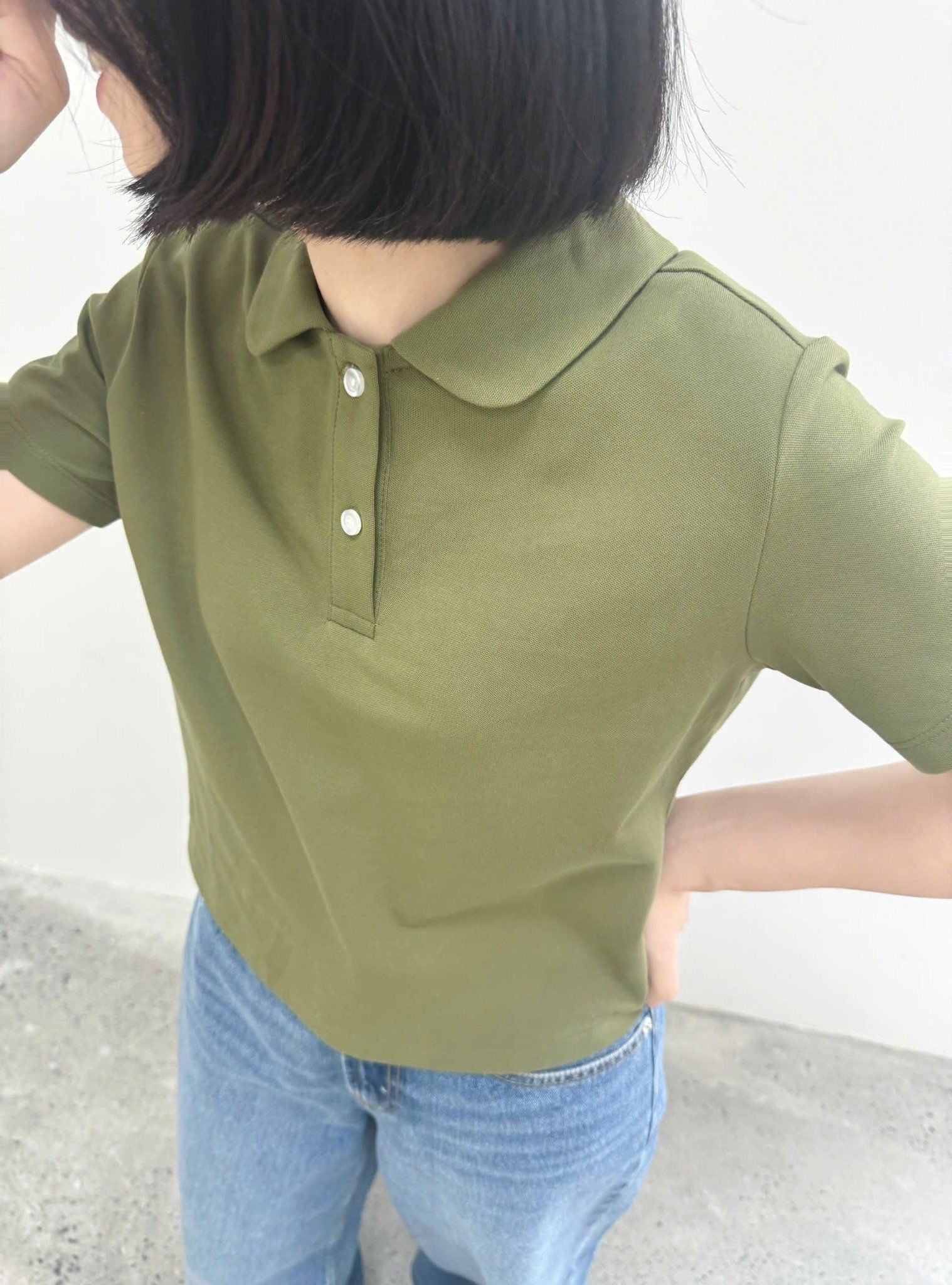  Áo polo nữ dáng Boxy crop vải Pique 