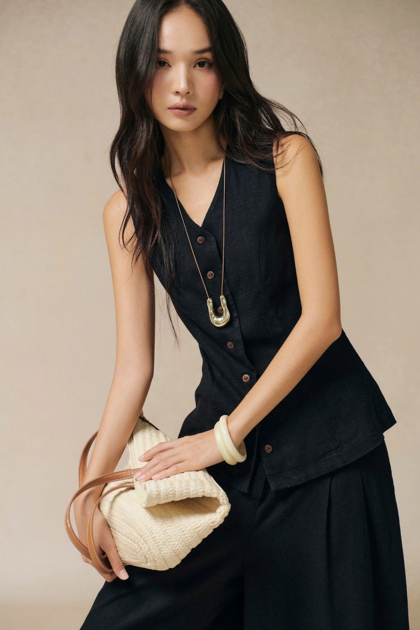 Áo gilet Nữ chất Linen form Fit 