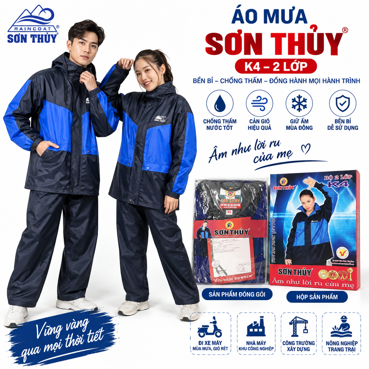 Áo Mưa Sơn Thủy 2 Lớp K4 Chính Hãng