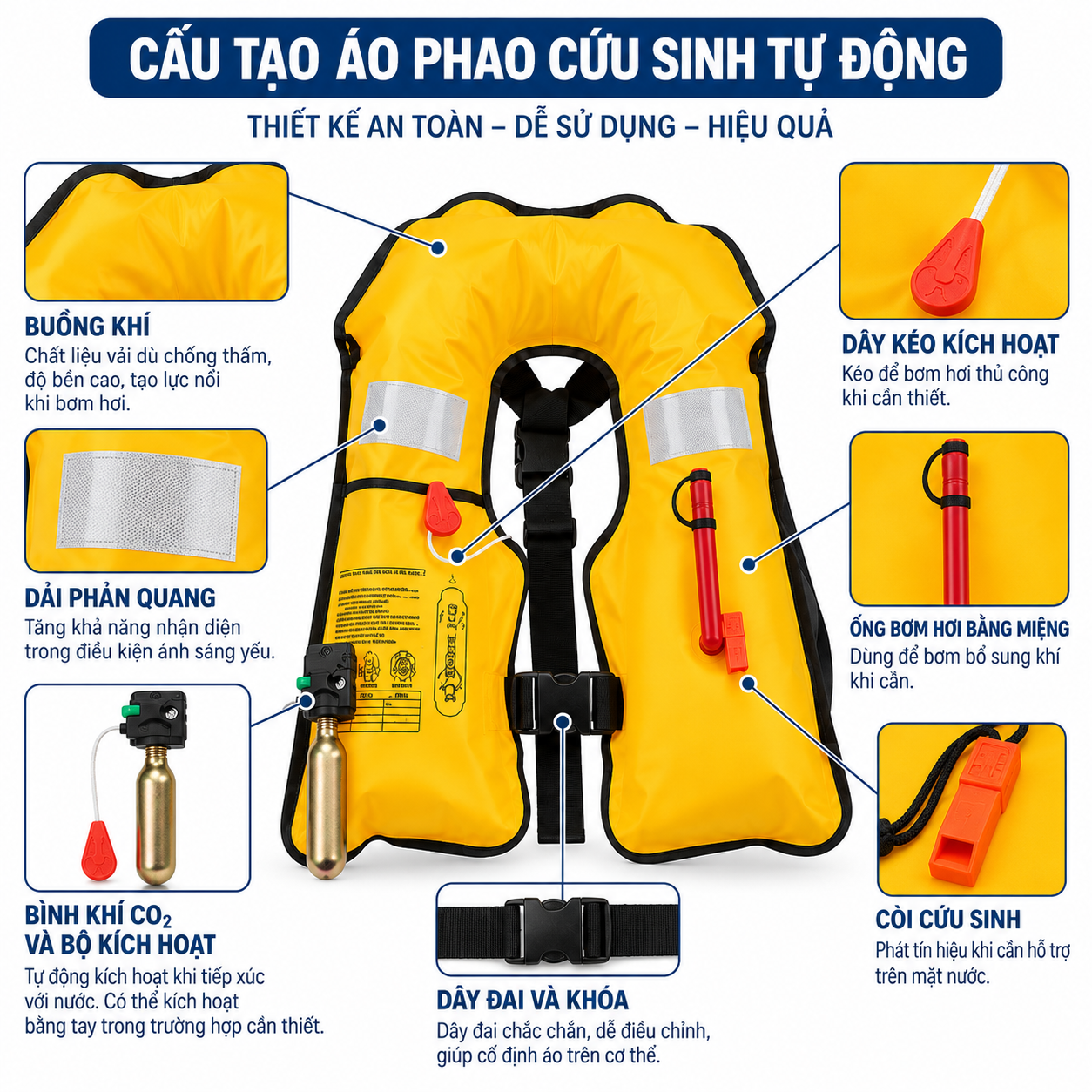 Áo Phao Cứu Sinh Tự Động – Áo Phao Tự Động Bơm Hơi