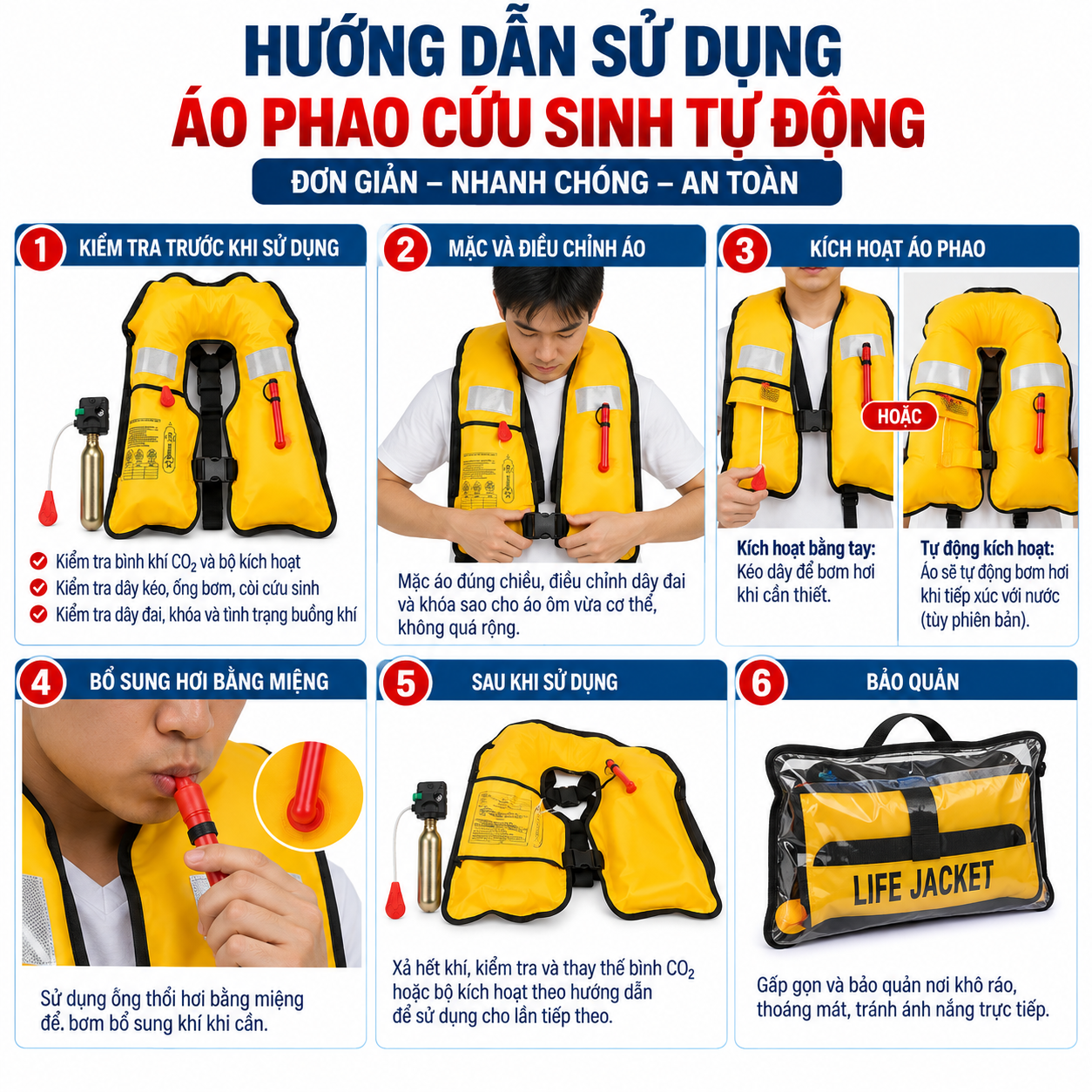 Áo Phao Cứu Sinh Tự Động – Áo Phao Tự Động Bơm Hơi