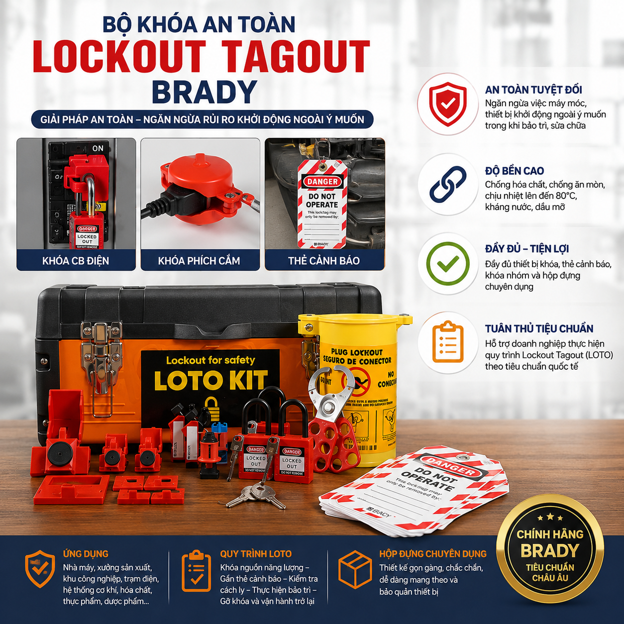 Bộ khóa Lockout Tagout (LOTO) CB tủ điện Brady