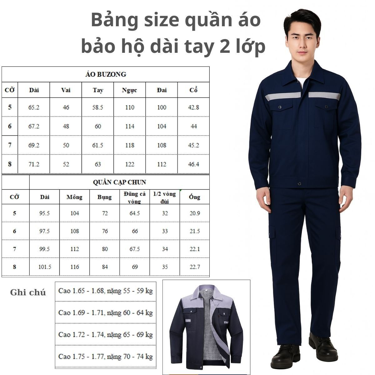 May quần áo bảo hộ thu đông dài tay 2 lớp cho nhà máy, xưởng sửa chữa