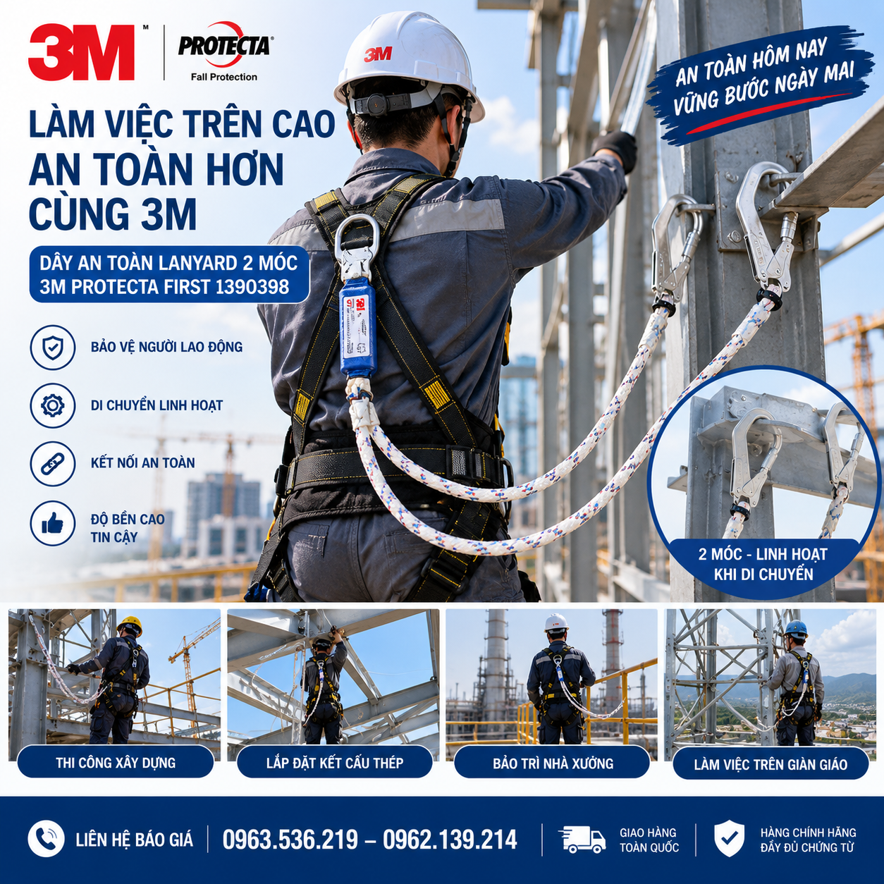 Dây An Toàn Lanyard 2 Móc 3M 1390398 Chính Hãng