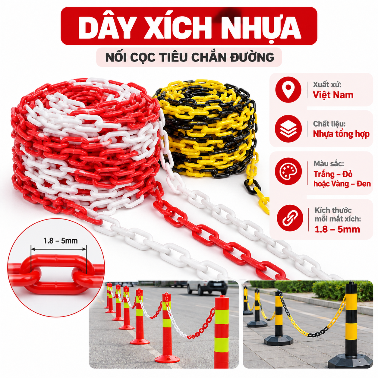 Dây Xích Nhựa Nối Cọc Tiêu Chắn Đường Cao Cấp