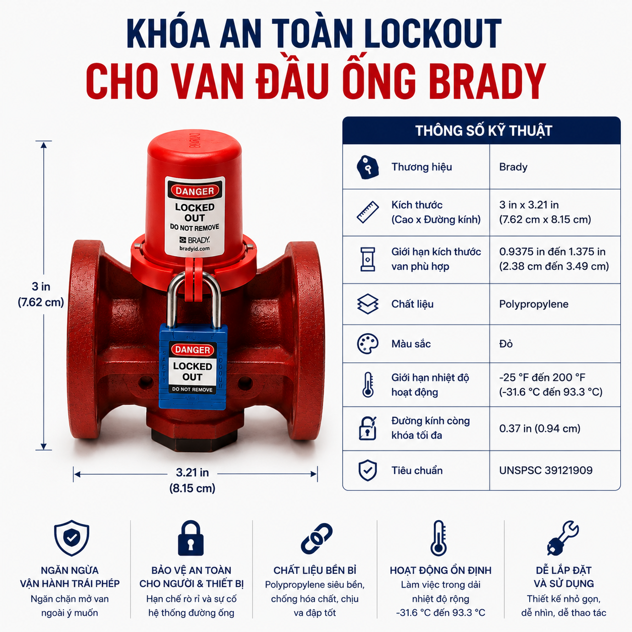 Khóa an toàn lockout cho van đầu ống
