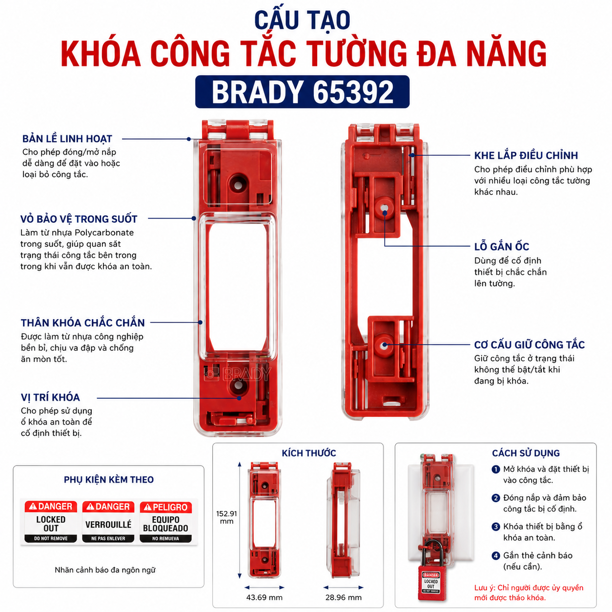 Khóa Công Tắc Tường Đa Năng Brady 65392