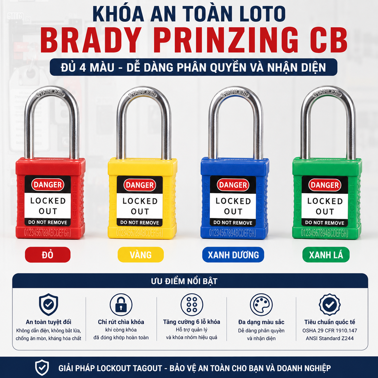 Khóa LOTO Brady Prinzing CB còng thép không gỉ