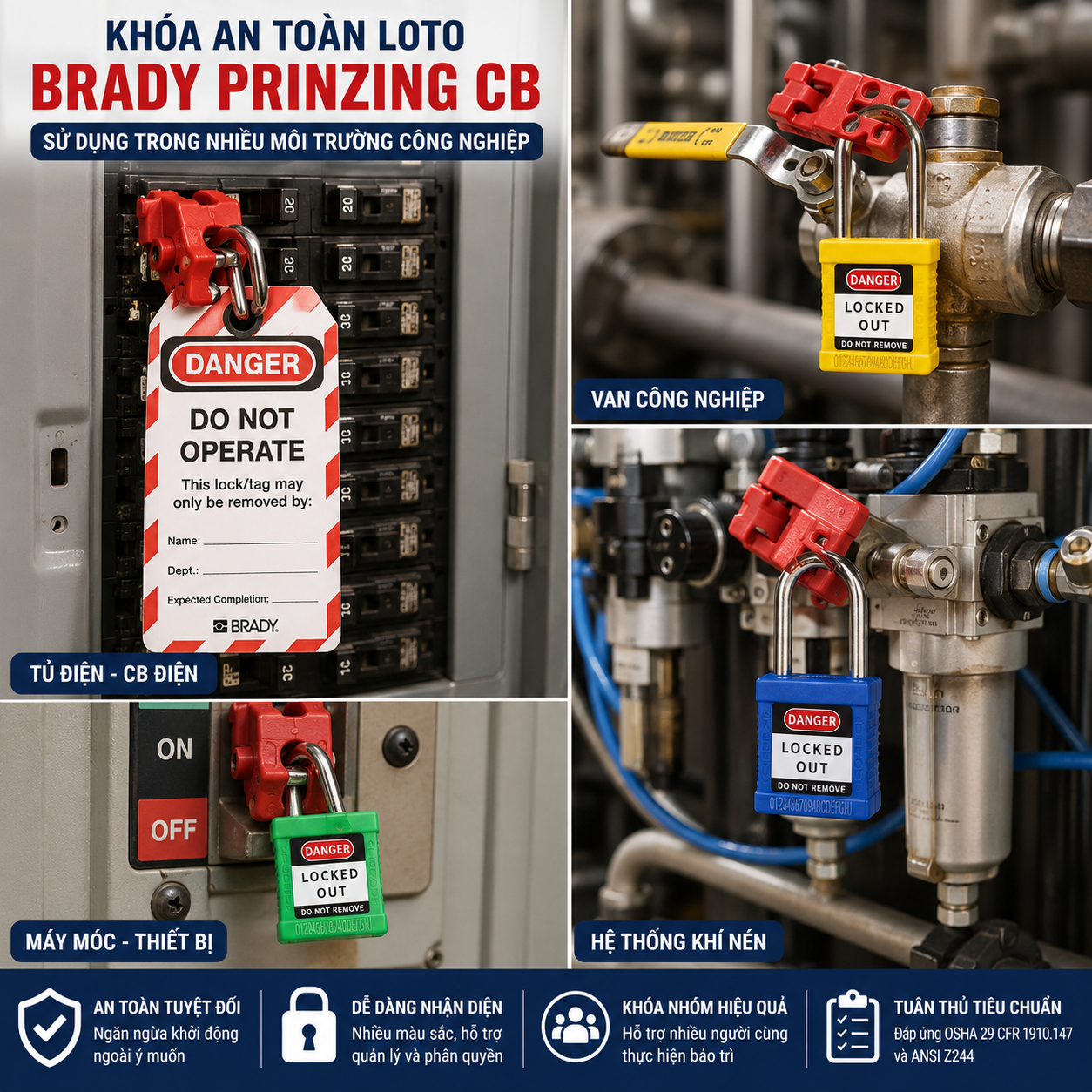 Khóa LOTO Brady Prinzing CB còng thép không gỉ