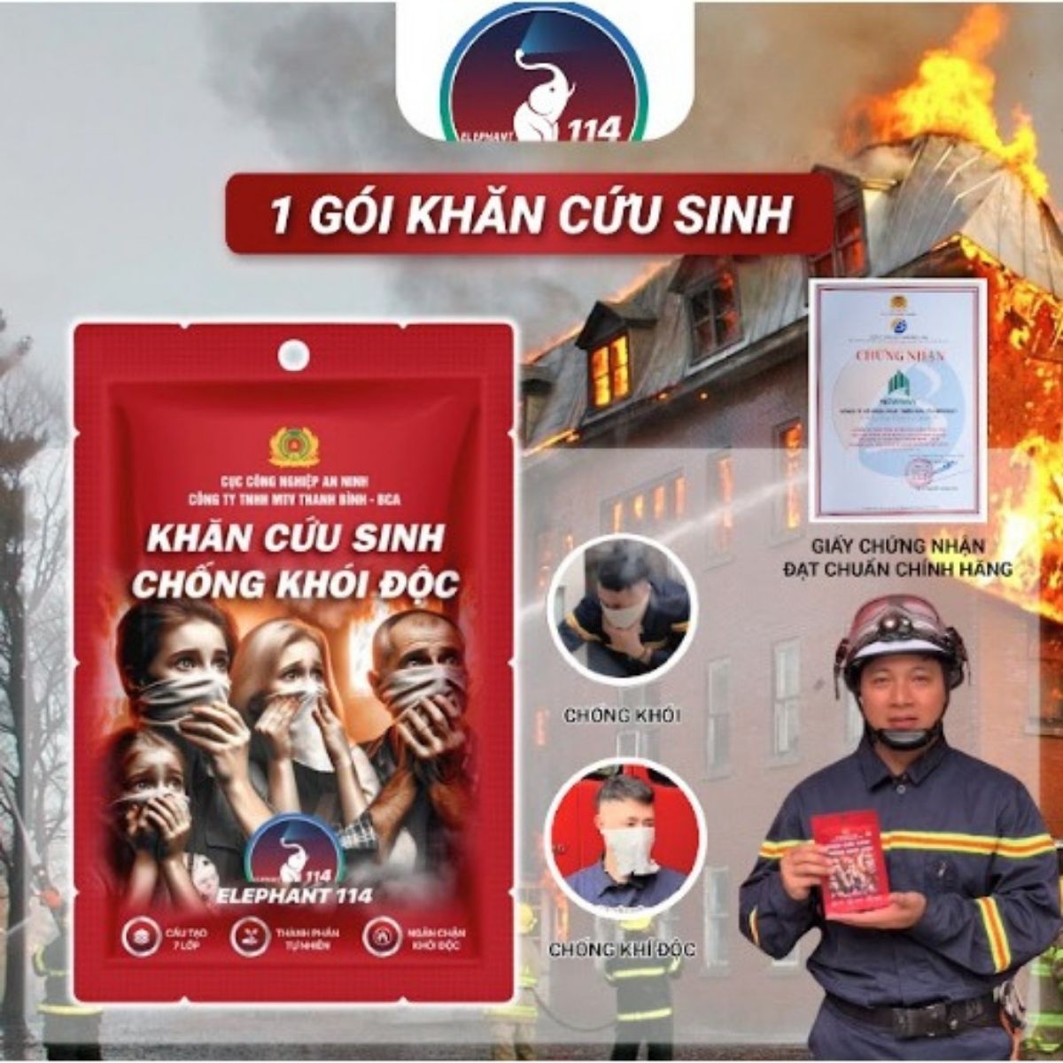 Khăn cứu sinh chống khói độc Phòng cháy chữa cháy