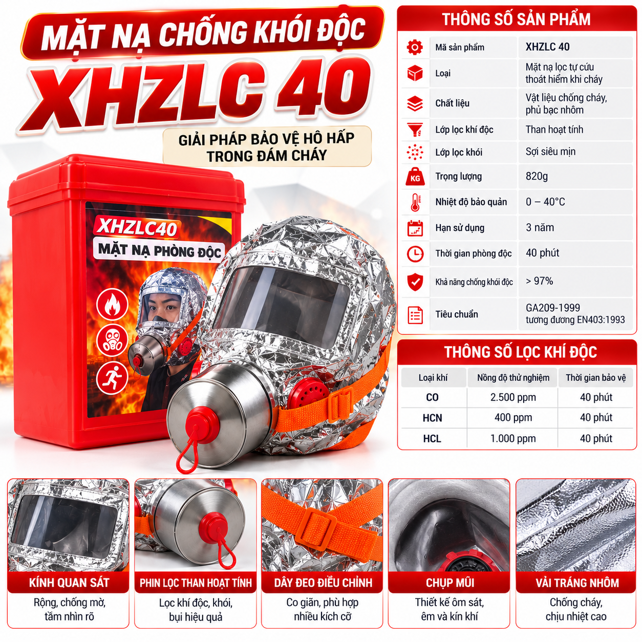 Mặt nạ chống khói độc XHZLC 40 chính hãng