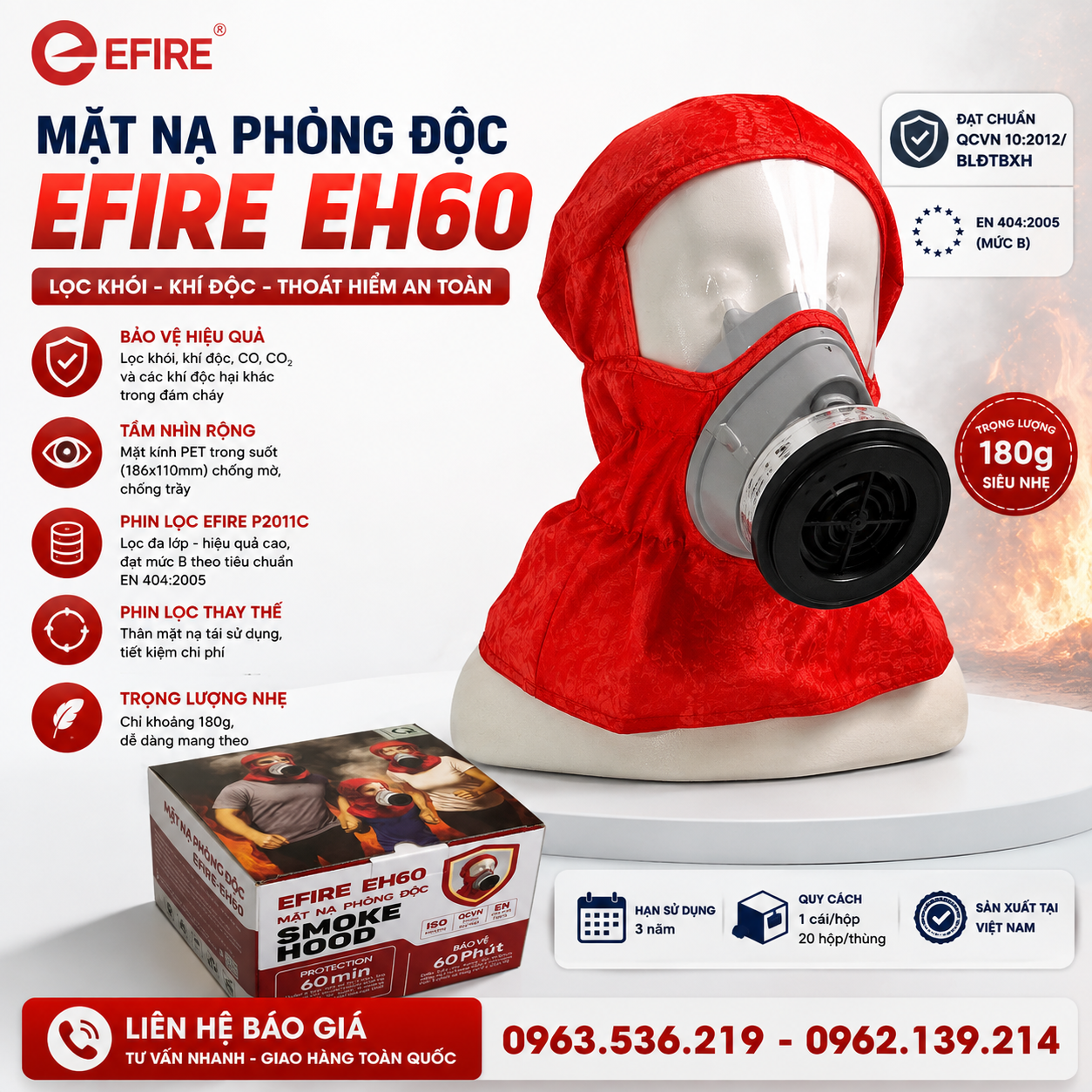 Mặt nạ phòng độc EFIRE EH60 chống khói PCCC