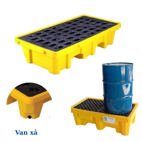 Pallet chống tràn dầu 2 phuy thành cao