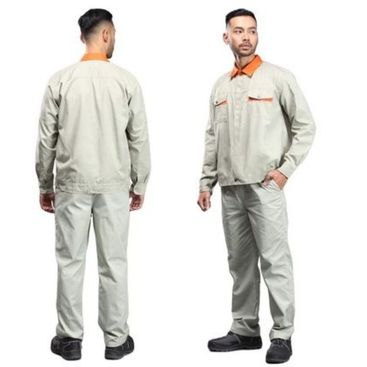 Quần áo bảo hộ may sẵn Cotton mềm VIN 04 ghi phối cam