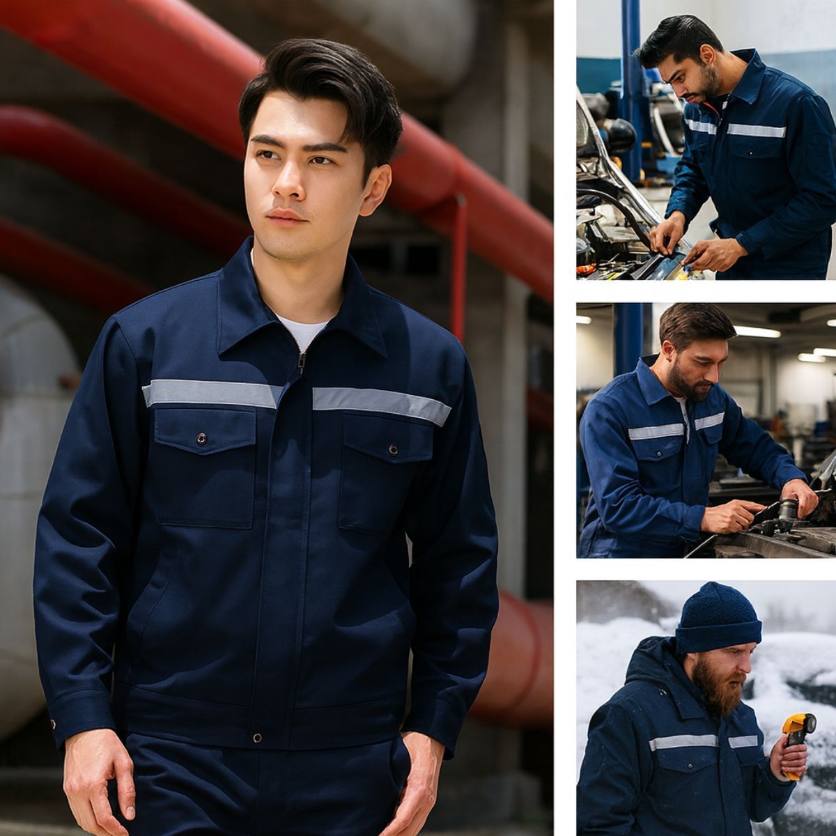 May quần áo bảo hộ thu đông dài tay 2 lớp cho nhà máy, xưởng sửa chữa