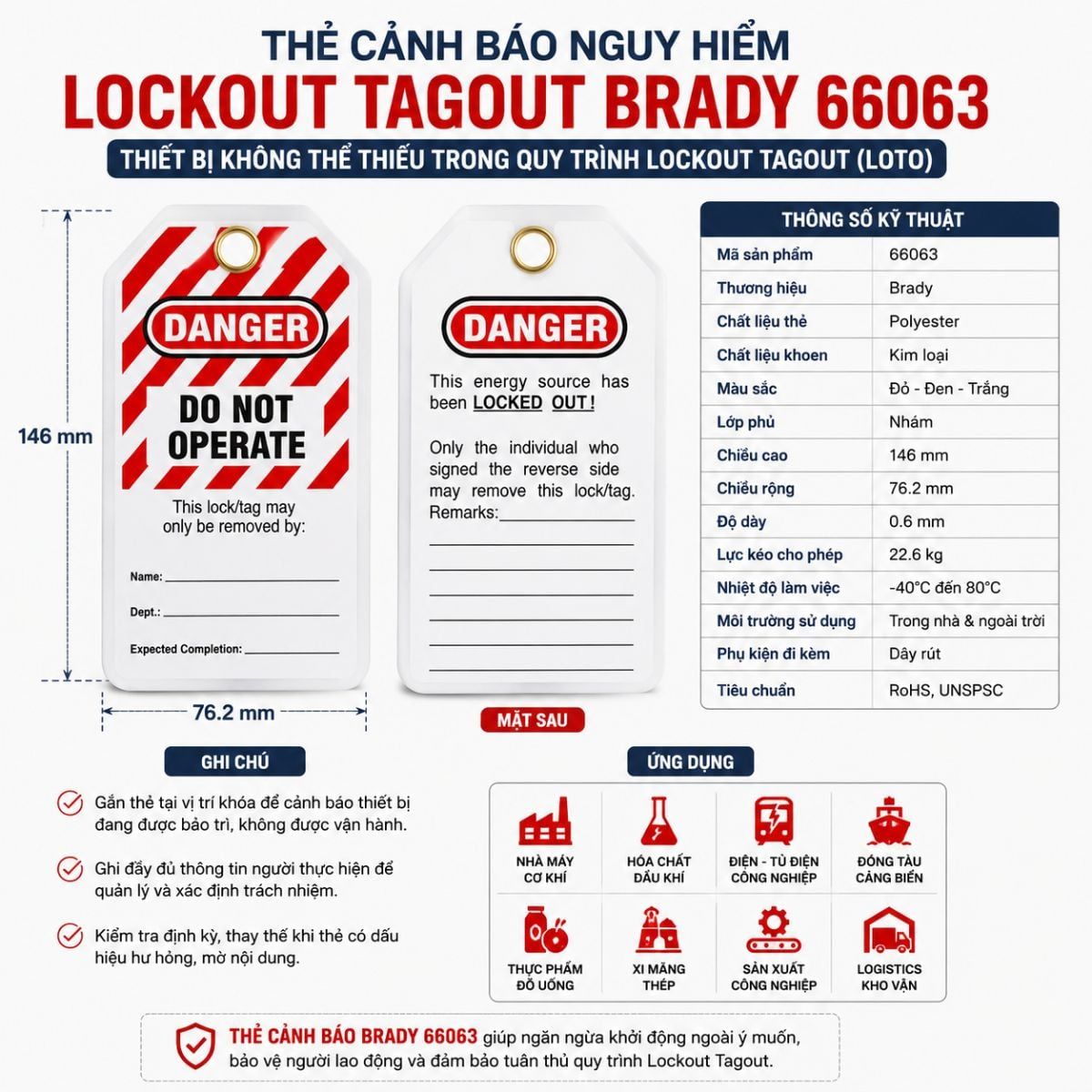 Thẻ cảnh báo Lockout Tagout Brady 66063