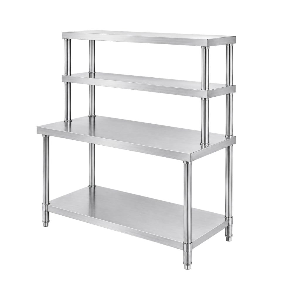 Bàn inox 2 tầng có 2 kệ phẳng trên bàn TC-B22KP