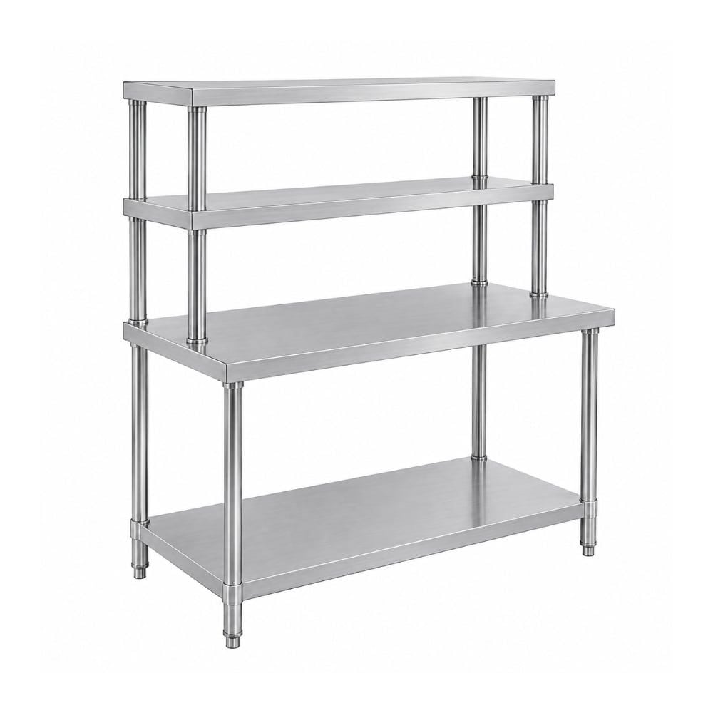 Bàn inox 2 tầng có 2 kệ phẳng trên bàn TC-B22KP