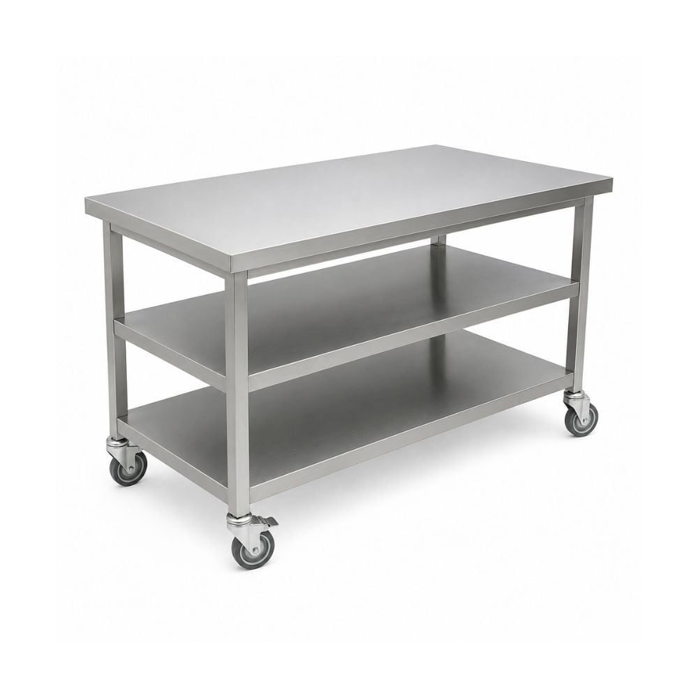 Bàn inox 3 tầng có bánh xe TC-B3TX