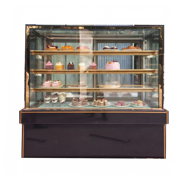 Hình ảnh Tủ bánh kem 1m5 kính vuông 4 tầng  sấy kính 2 mặt mặt chính diện