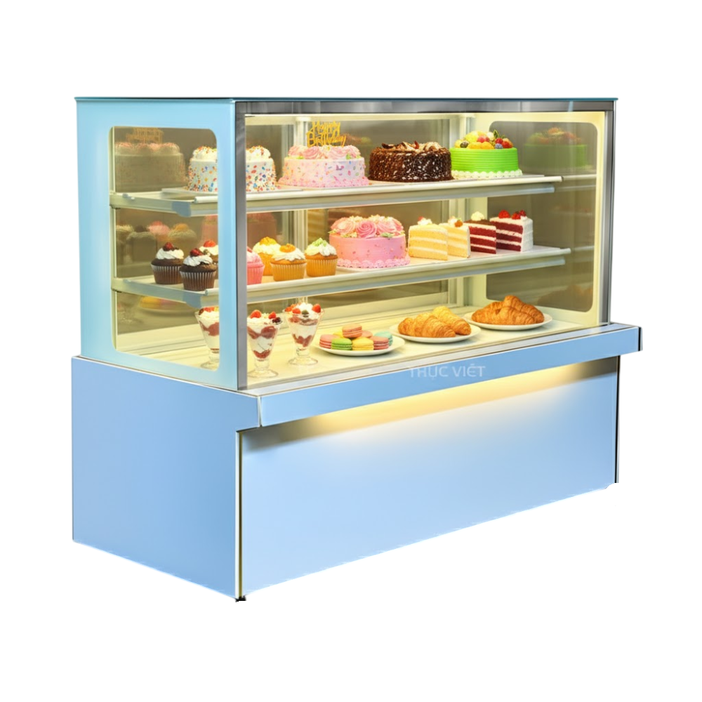 Tủ bánh kem 3 tầng kính vuông 1m8 đá nhô