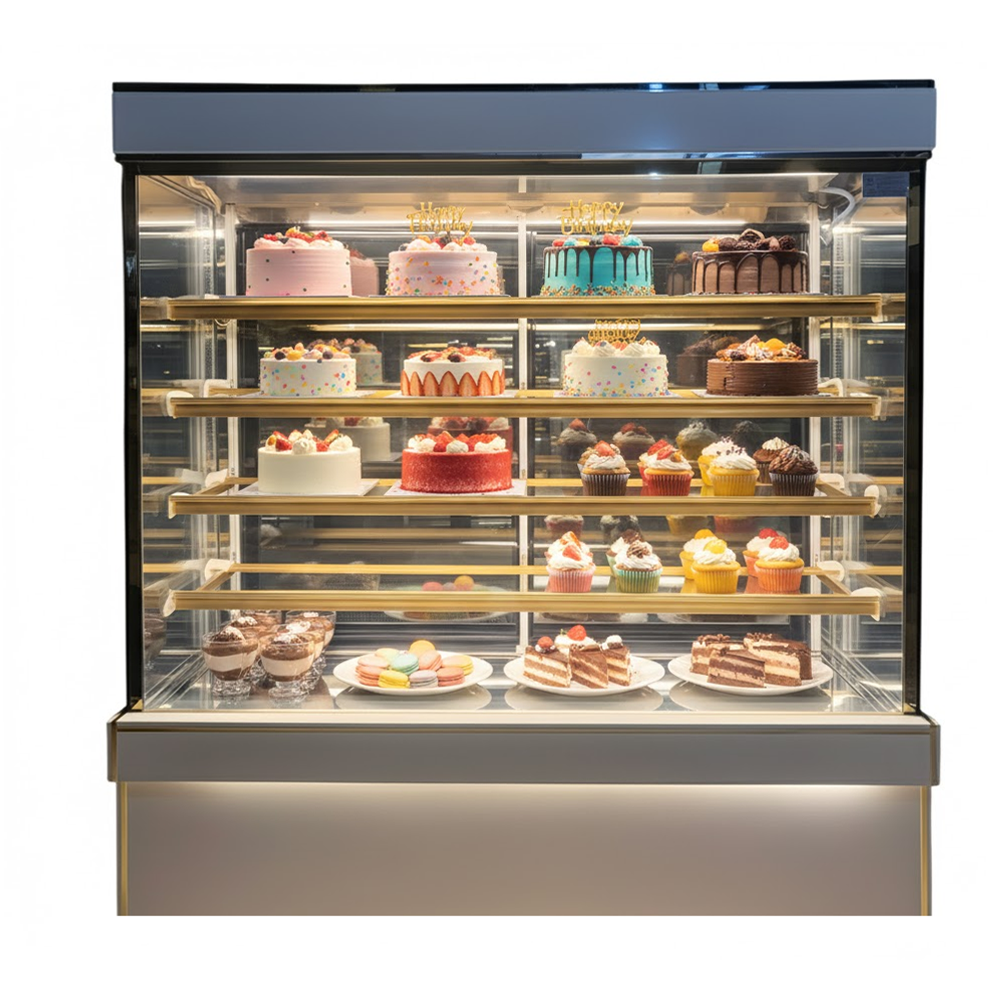 Tủ bánh kem 5 tầng 1m5 sấy màng 3 mặt