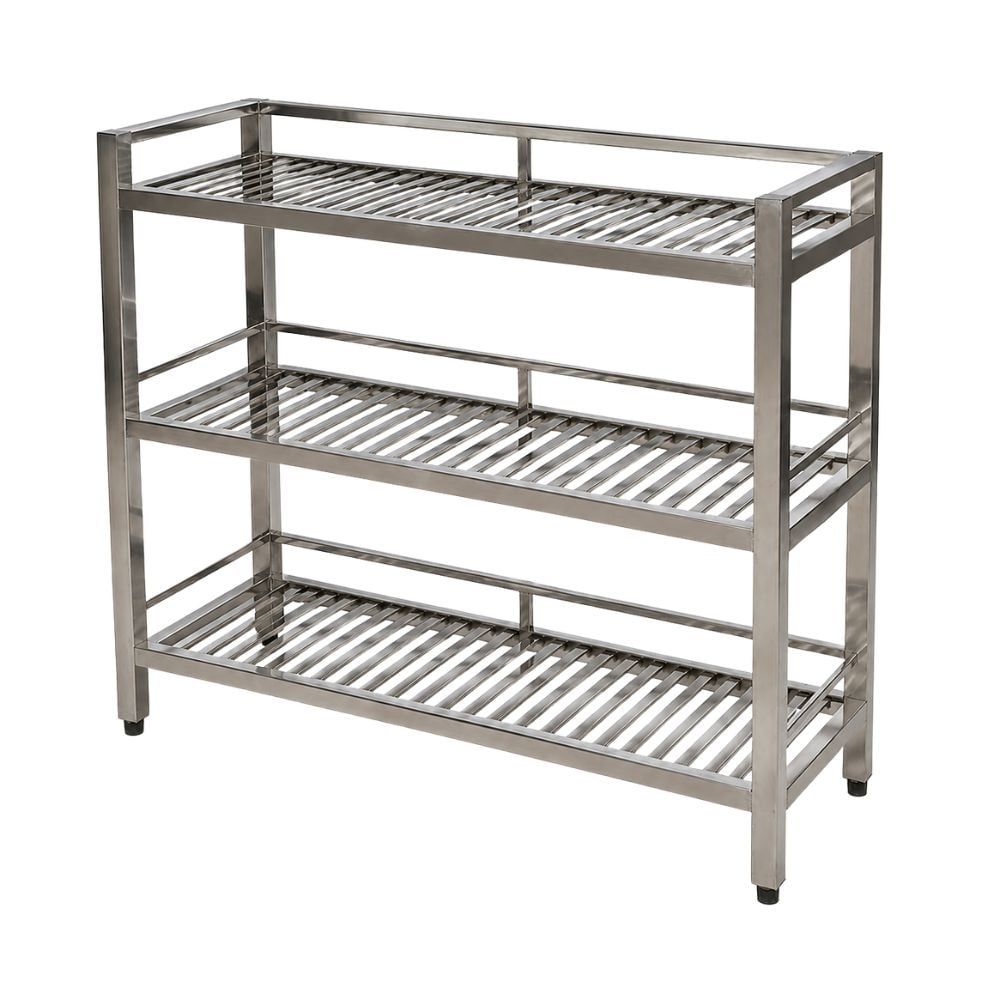 Kệ inox 3 tầng giá nan có lan can TC-KNC03
