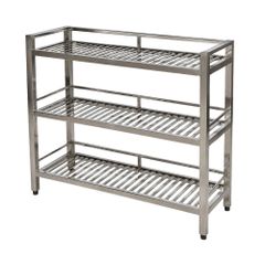 Kệ inox 3 tầng giá nan có lan can TC-KNC03