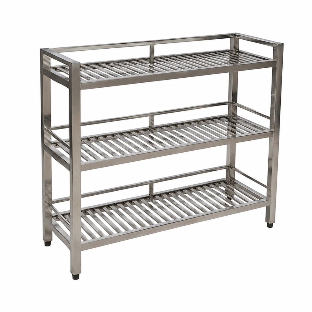 Kệ inox 3 tầng giá nan có lan can TC-KNC03