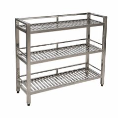 Kệ inox 3 tầng giá nan có lan can TC-KNC03