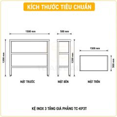Kệ inox 3 tầng giá phẳng TC-KP3T