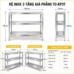 Kệ inox 3 tầng giá phẳng TC-KP3T