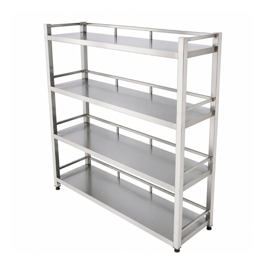 Kệ inox 4 tầng giá phẳng có lan can TC-KPC04