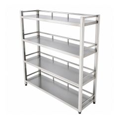 Kệ inox 4 tầng giá phẳng có lan can TC-KPC04